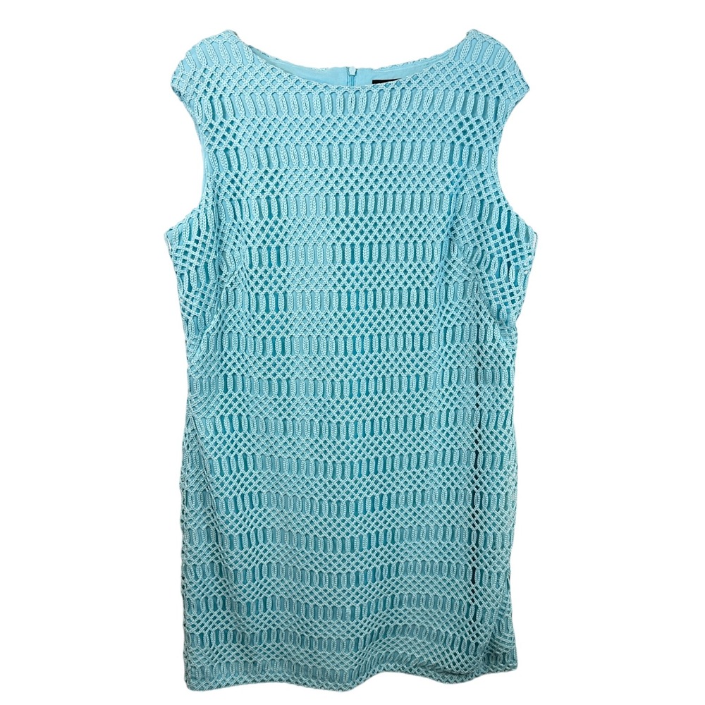 Lauren Ralph Lauren Plus Size 16W Shift Dress Blue Crochet Sleeveless Preppy 397 - Picture 5 of 12